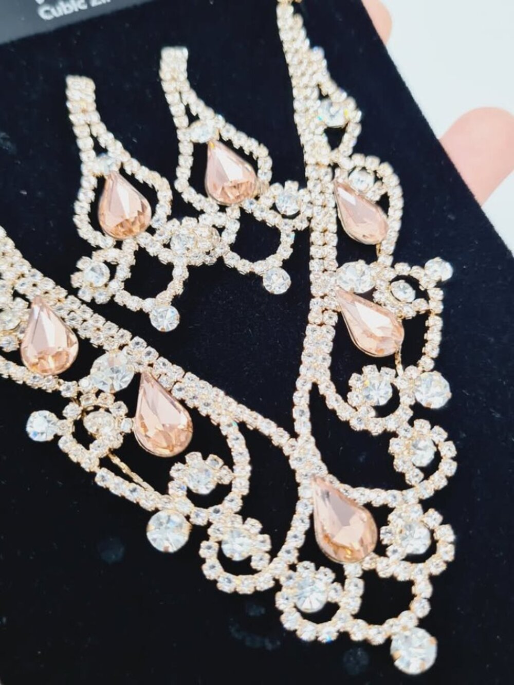 Vintage Style CZ Necklace Earrings Set Amber-Color - Picture 5 of 6